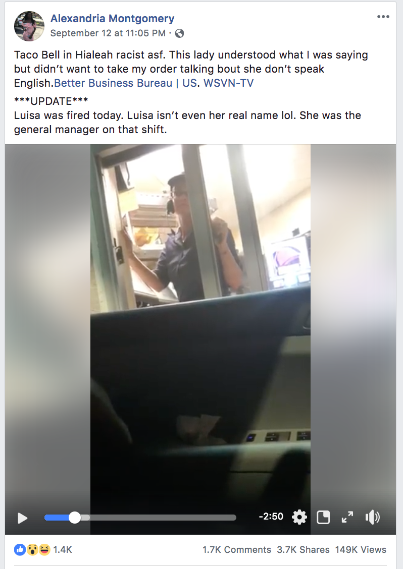 Spanish-speaking Taco Bell worker who turned away English-speaker has lost her job