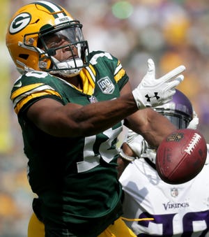 Green Bay Packers wide receiver Randall Cobb against the Minnesota Vikings during their football game on Sunday, September 16, 2018, at Lambeau Field in Green Bay, Wis.