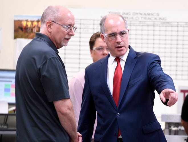Senator Bob Casey (D-PA) tours Tooling Dynamics on Volgelsong Road to celebrate his bipartisan legislation being signed into law by President Trump, Monday, Sept. 17, 2018.  John A. Pavoncello photo