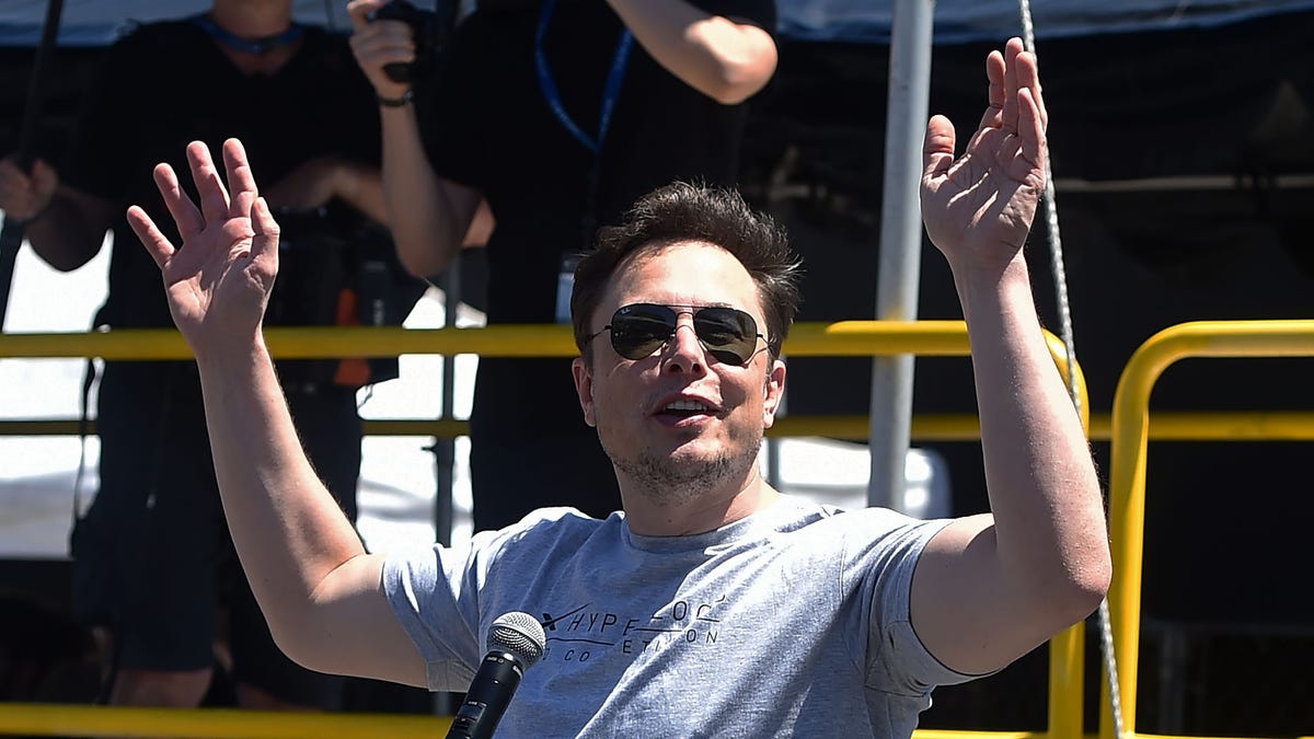 SpaceX, Tesla and The Boring Company founder Elon Musk speaks at the 2018 SpaceX Hyperloop Pod Competition, in Hawthorne, California on July 22, 2018.