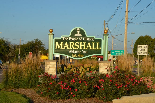 A welcome to Marshall sign on Michigan Avenue.