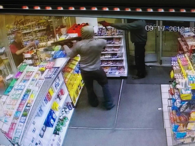 Harper Woods police are searching for two men who robbed a Citgo gas station on Harper Avenue Monday morning.