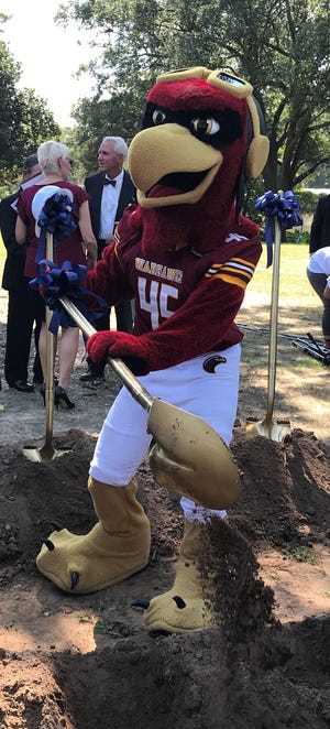 ACE, the University of Louisiana Monroe mascot, celebrated Tuesday at the groundbreaking for the new Edward Via College of Osteopathic Medicine campus on Bayou DeSiard.