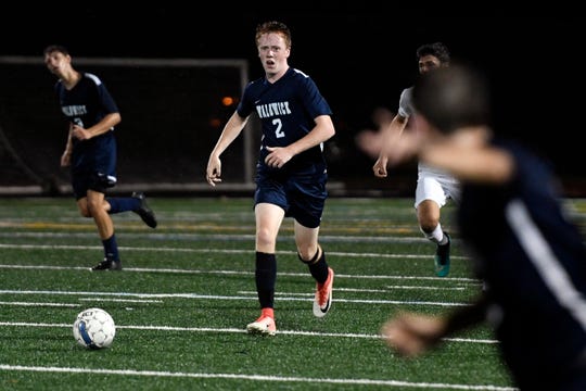 Waldwick's John McHugh (2), shown during a Sept. 17 match against Park Ridge, scored the Warriors' second goal of their victory over Park Ridge in the North 1, Group 1 boys soccer final on Thursday.