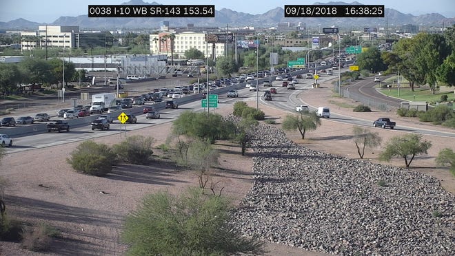 Interstate 10 near SR 143 in Phoenix, as seen from an ADOT freeway camera on Sept. 18, 2018.