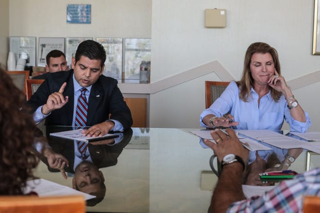 United States 36th House District Democratic congressman Raul Ruiz, M.D. spars with his Republican challenger Kimberlin Brown Pelzer during a meeting of the Desert Sun editorial board on Thursday, September 20, 2018 in Palm Springs.
