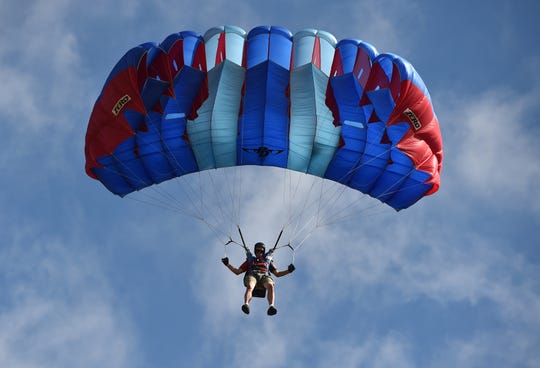 The United States Parachuting Association's National Parachuting Championships practice at Skydive Sebastian, 400 Airport Drive West, at the Sebastian Municipal Airport on Wednesday, Sept. 19, 2018. The competition features three different events, the accuracy tests, through Saturday Sept. 22nd, canopy formations Thursday 20th through Monday 24th, and the canopy piloting taking place the following Tuesday 25th through Friday 28th. The event is free to the public. 