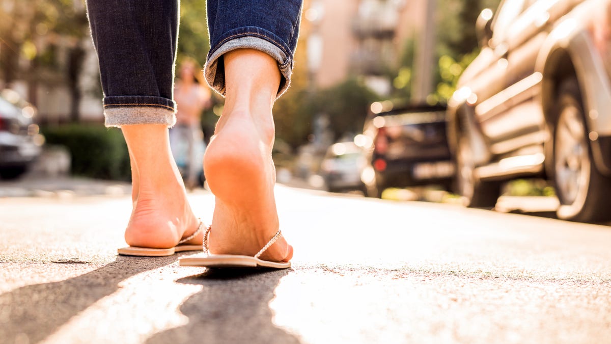For safety's sake, don't wear flip-flops walking around unfamiliar city streets.
