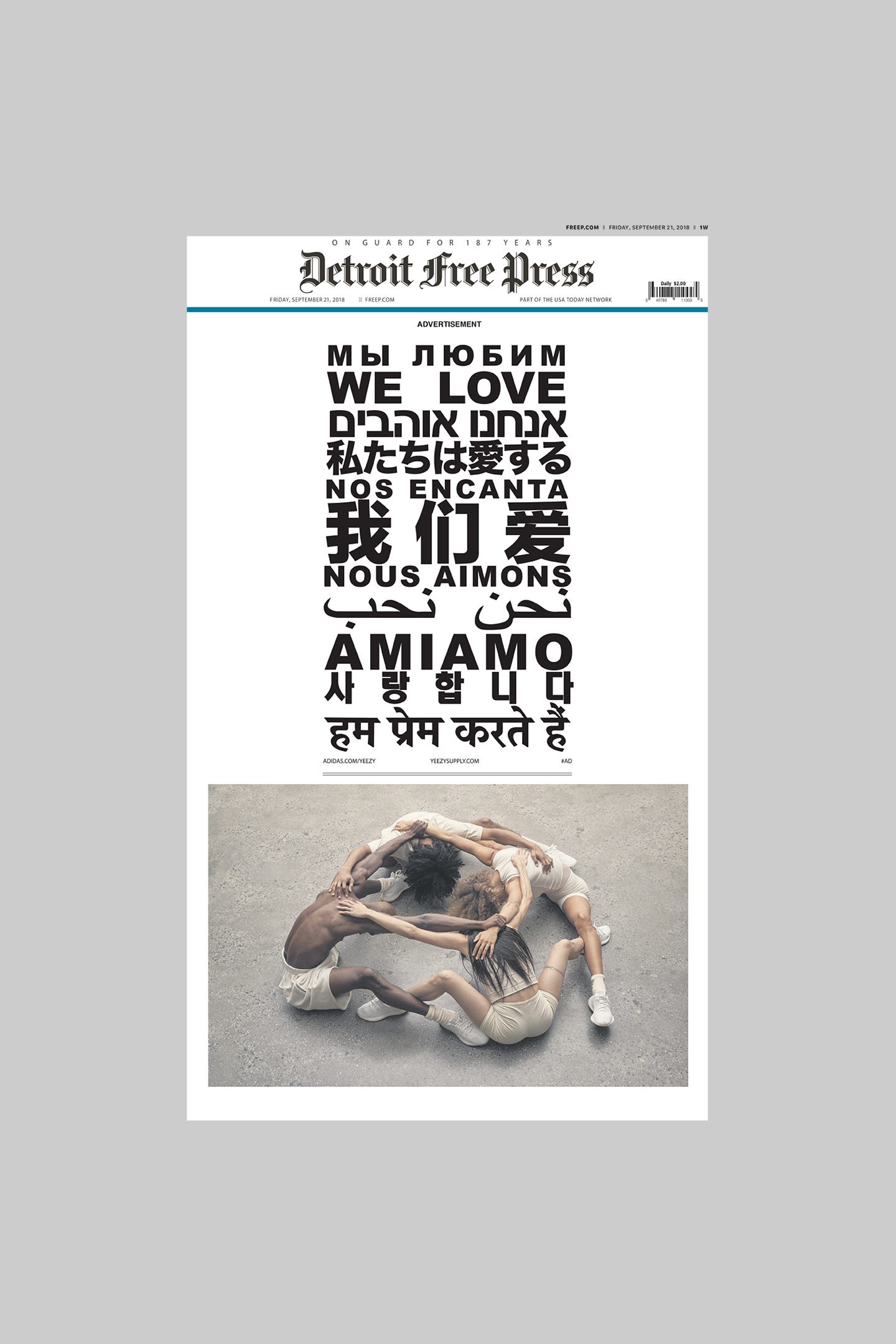 systematisk Fradrage Fatal Kanye West's Yeezy Boost ad takes over Detroit newspapers