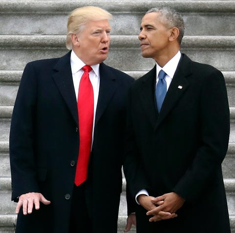 President Donald Trump talks and former President...