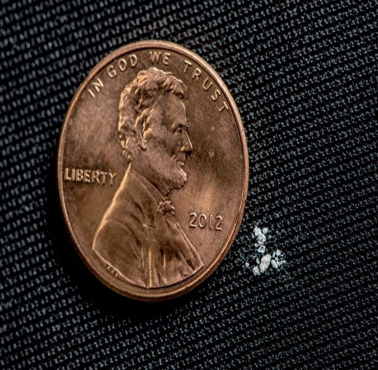 Just 2mg of fentanyl, shown above, is enough to prove fatal, according to the Justice Department.