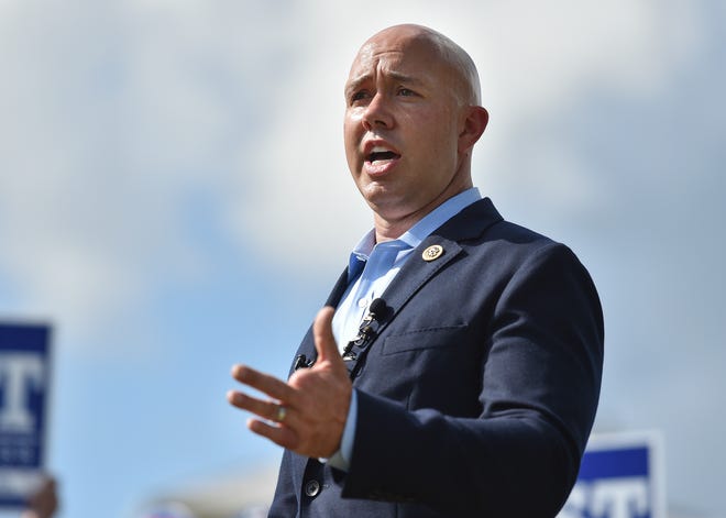 U.S. Rep. Brian Mast, R-Palm City, speaks at media event with BullSugar.org at Shepard Park on Tuesday, September 25, 2018 in Stuart.