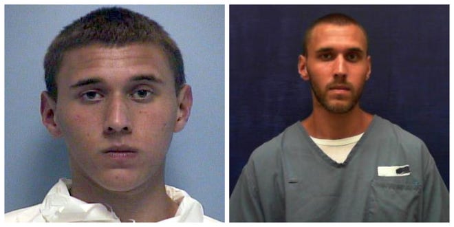On left, Tyler Hadley at 17, photo contributed by the State Attorney's Office, on right, age 24, photo contributed by Florida Department of Corrections