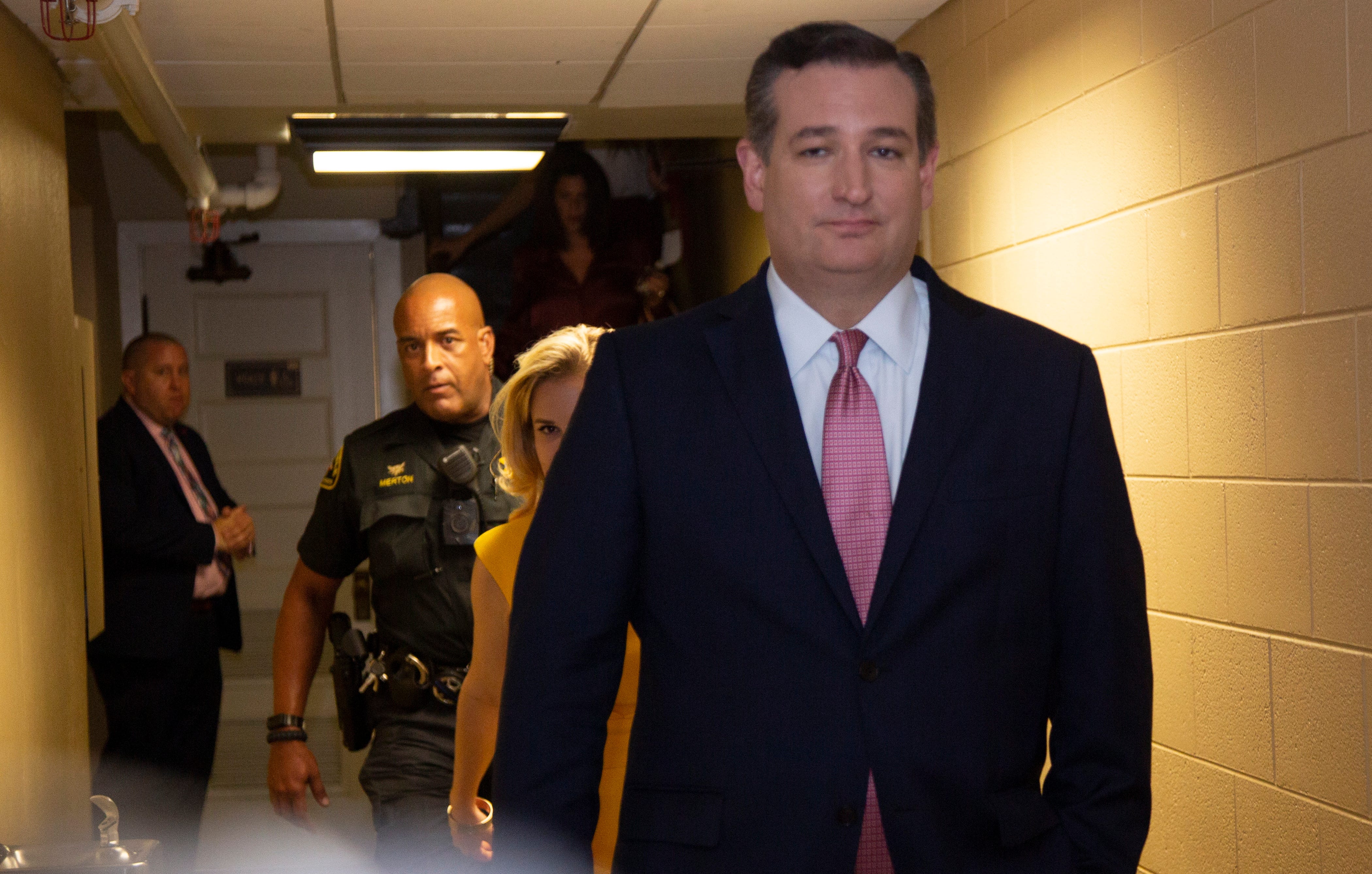 Sen. Ted Cruz leaves the hall after he and Rep. Beto O'Rourke debated at Southern Methodist University in Dallas, Texas, Sept. 21 2018.