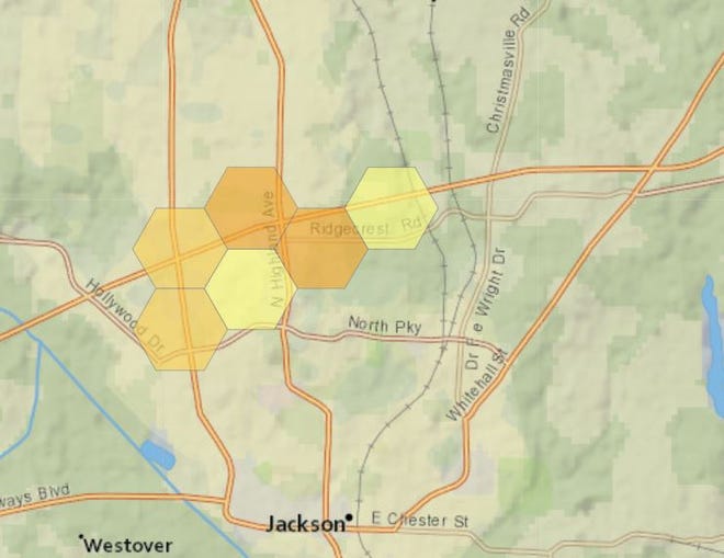 As of 10:45 a.m. on Wednesday, 558 JEA customers were without power. This map shows the affected areas. The darker blocks show areas with the highest number of outages.