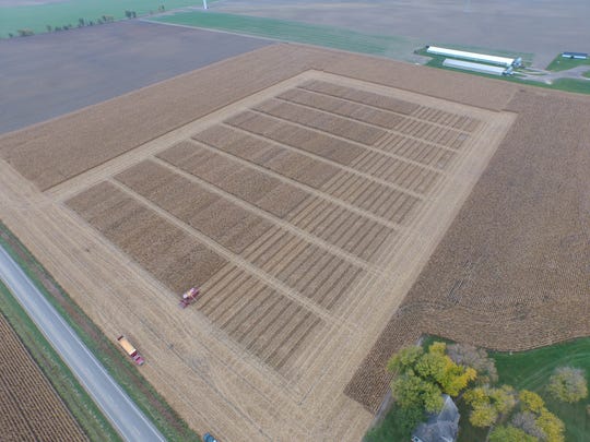 A photo taken from a drone shows a harvest operation.