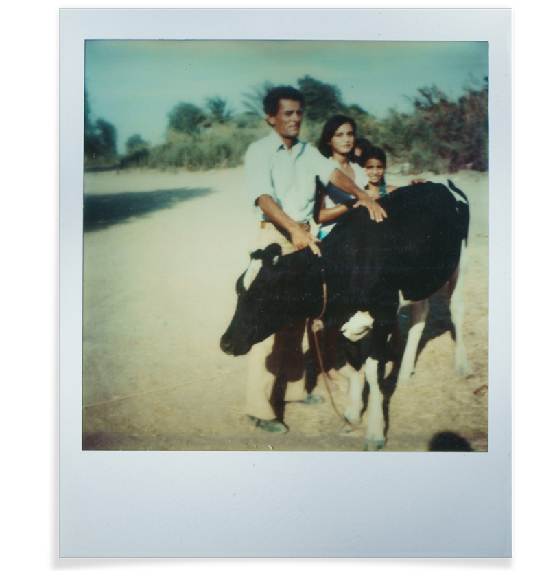 Blanca Ramírez’s father, Federico, poses with a cow on his farm near where the steel mill now stands.