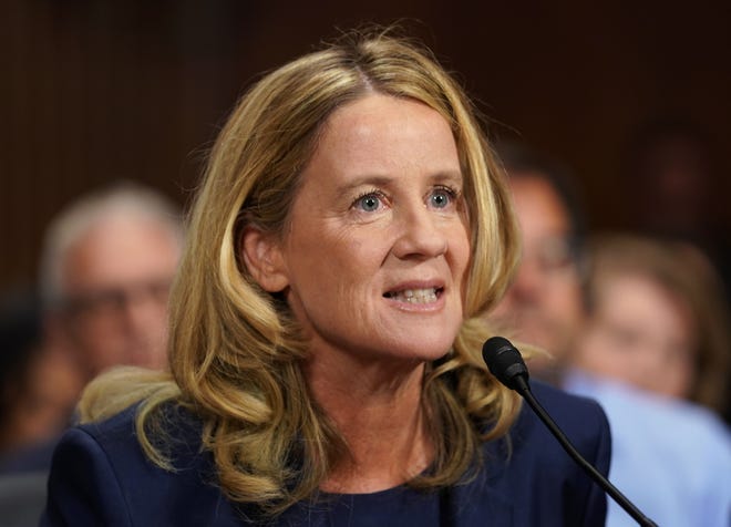 WASHINGTON, DC - SEPTEMBER 27:  Christine Blasey Ford testifies before the U.S. Senate Judiciary Committee at the Dirksen Senate Office Building on Capitol Hill September 27, 2018 in Washington, DC. Blasey Ford, a professor at Palo Alto University and a research psychologist at the Stanford University School of Medicine, has accused Supreme Court nominee Brett Kavanaugh of sexually assaulting her during a party in 1982 when they were high school students in suburban Maryland.  (Photo by Andrew Harnik-Pool/Getty Images) ORG XMIT: 775234142 ORIG FILE ID: 1041759264