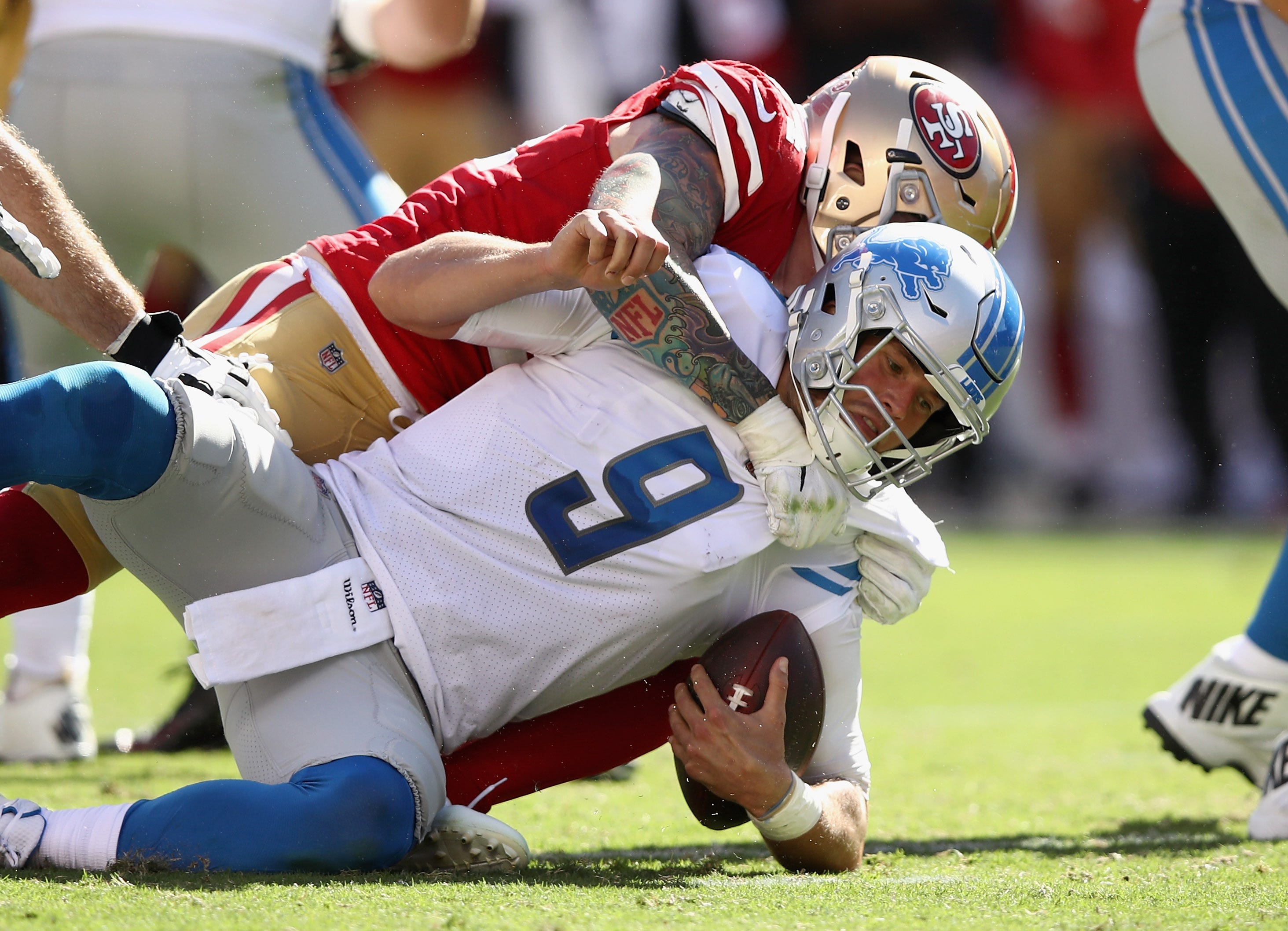 Detroit Lions' Matthew Stafford has leastsacked QB