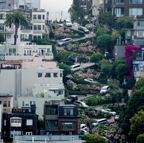 Looking out at crazy Lombard Street, the croooked...