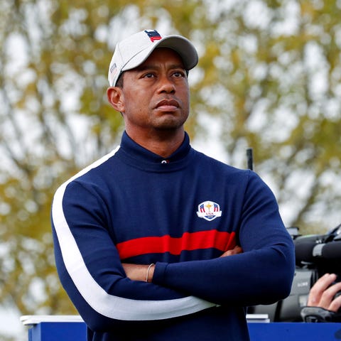 Tiger Woods on the seventh tee during the Ryder...
