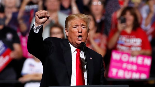 President Donald Trump speaks at a rally in...