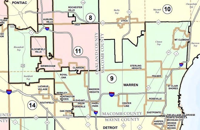 Detail of Michigan Congressional maps approved by Republican-led Legislature in 2011.