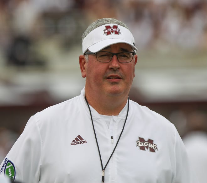Mississippi State head coach Joe Moorhead. Mississippi State and Florida played in an SEC college football game on Saturday, September 29, 2018, in Starkville. Photo by Keith Warren/Madatory Photo Credit