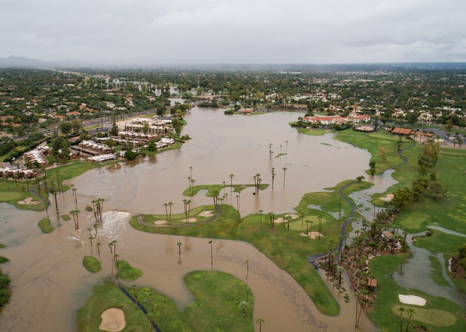 The remnants of Hurricane Rosa hit the Phoenix area Oct. 2, 2018, flooding the Indian Bend Wash Greenbelt in Scottsdale.