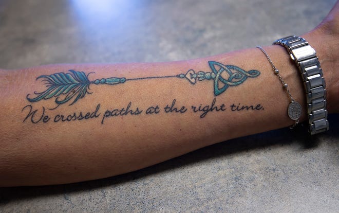 View of a tattoo that Denise Valley of Millsboro had down after getting her stage IV breast cancer diagnosis.  