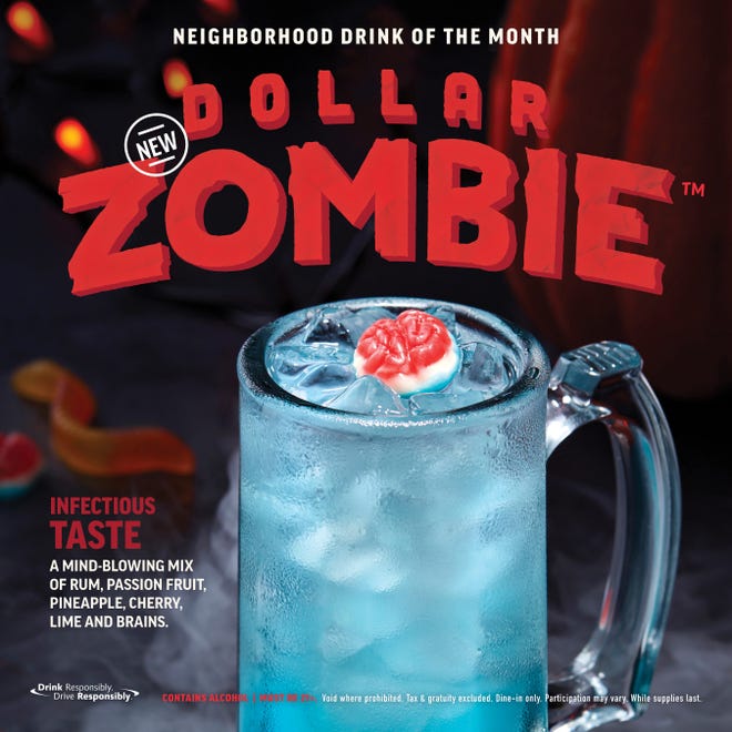 A promotion for Applebee's Dollar Zombie drink.