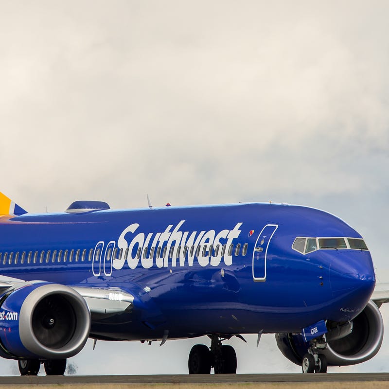 A Southwest Airlines Boeing 737 MAX 8 jet lands at Seattle-Tacoma International Airport in December 2017.