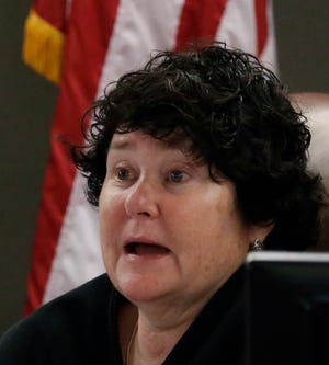 Judge Elizabeth Gonzalez presides during a hearing at the Regional Justice Center on Tuesday, Sept. 11, 2018, in Las Vegas. On Friday, Gonzalez banned the Nevada Department of Corrections from using the drugmaker Alvogen's sedative, midazolam, in the execution of convicted killer Scott Dozier.