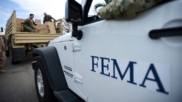 A FEMA truck is shown as Department of Homeland Se