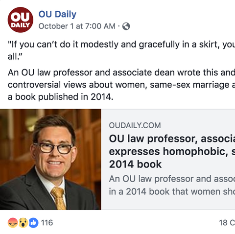 An Oct. 1 Facebook post by OU Daily, a Oklahoma...