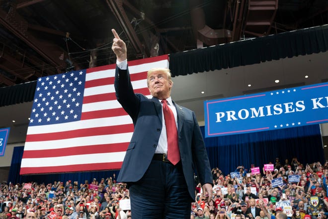 President Donald Trump during a rally Thursday in Rochester, Minnesota.