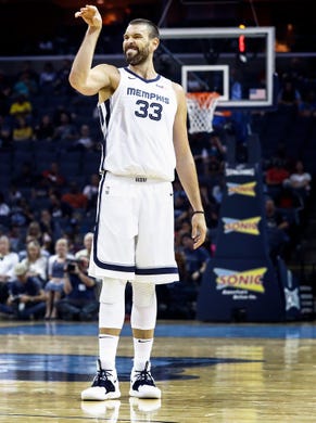 Memphis Grizzlies center Marc Gasol during first quarter action Atlanta Hawks at the FedExForum in Memphis, Tenn., Friday, October 5, 2018.