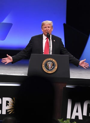 President Donald Trump addresses the International Association of Chiefs of Police convention in Orlando Monday afternoon. Mandatory Credit: Craig Bailey/FLORIDA TODAY via USA TODAY NETWORK