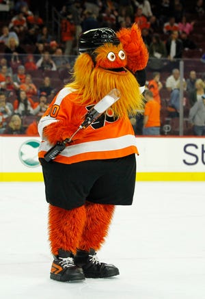 Team mascot Gritty is eyeing a win for the Flyers' hope opener Tuesday night against the San Jose Sharks.
