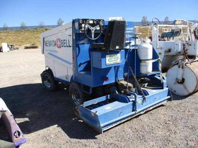 A Zamboni ice-surfacer will be on the auction block Saturday, Oct. 13, 2018 at the semi-annual Nevada state surplus auction at Tahoe-Reno Industrial Center east of Sparks.