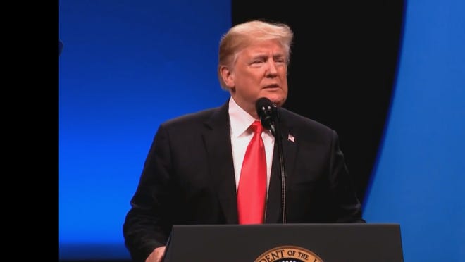 President Trump spoke Monday at police convention in Orlando, Fla. He suggested that the Chicago Police Department bring back controversial "stop-and-frisk" searches.
