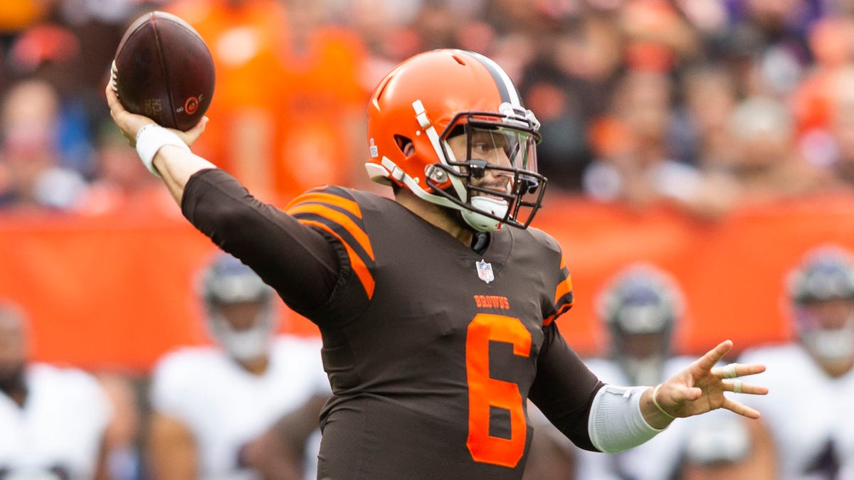 Baker Mayfield threw for 342 yards and a touchdown against the Ravens.