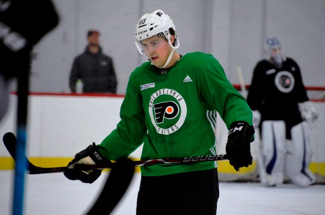 Jordan Weal came into the Flyers' lineup Tuesday as a left winger. He had played the wing at times last season.
