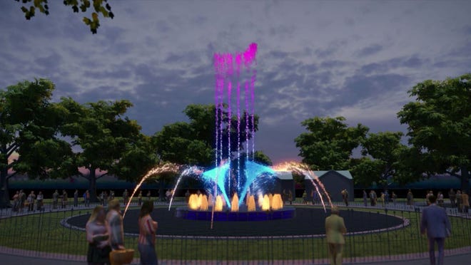 A rendering shows the Franklin Square Fountain dancing water and light display set to debut next summer.