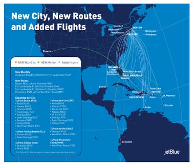 jetblue route routes flights jfk changes map network airways cities boston lauderdale flight fort destination airport york mco service international