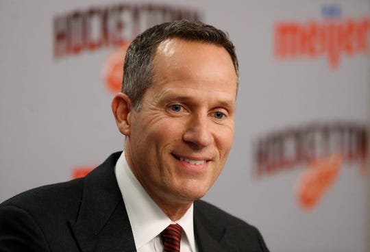 Chris Ilitch, President and CEO of the Red Wings, will speak before the NHL hockey game against the Toronto Maple Leafs on Thursday, October 11, 2018 in Detroit. Ilitch announced that the Red Wings would pull No. 4 in the honor of former Red Kelly player.