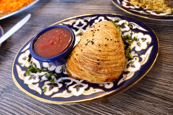 Samsa, crispy meat and onion stuffed pastry, at Cafe Chenar in Phoenix.
