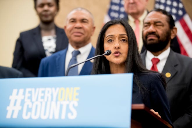 Vanita Gupta, president of the Leadership Conference on Civil and Human Rights, speaks in May against the Trump administration's decision to add a question on citizenship to the 2020 Census.