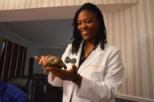 Turnera Croom has a mobile veterinary service that covers Southwest Michigan. Croom has a pet of her own, a tortoise named Tortuga.
