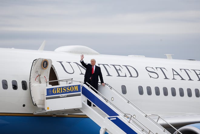President Trump arrives at Lunken Airport.